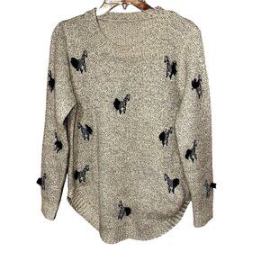 French Pave Zebra Embroidered Knit Sweater Fluffy Tail Whimsical Cozy Luxe S/M
